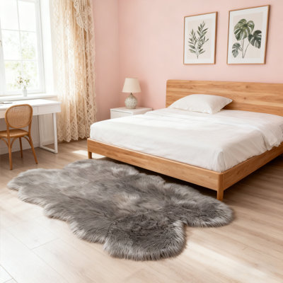 Luxurious Plush Gray Faux Sheepskin Rug
