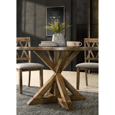Superbe table de salle à manger en bois franc à base croisée, finition chêne champêtre, 46,99 po x 46,99 po x 31,5 po, table brune avec base, l 48 po x L 48 po, H 31,5 po, matériau en bois