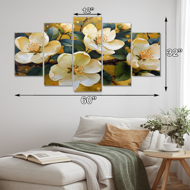 Fleurs jaunes de fleurs de pommiers jaunes - ensemble d'art mural sur toile