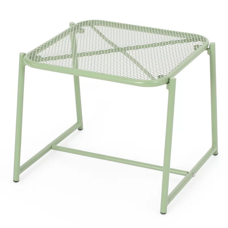 Modern Mesh Motif Side Table with Durable Powder-Coated Iron Frame, Perfect for Outdoor Spaces and Contemporary Decor, Green
