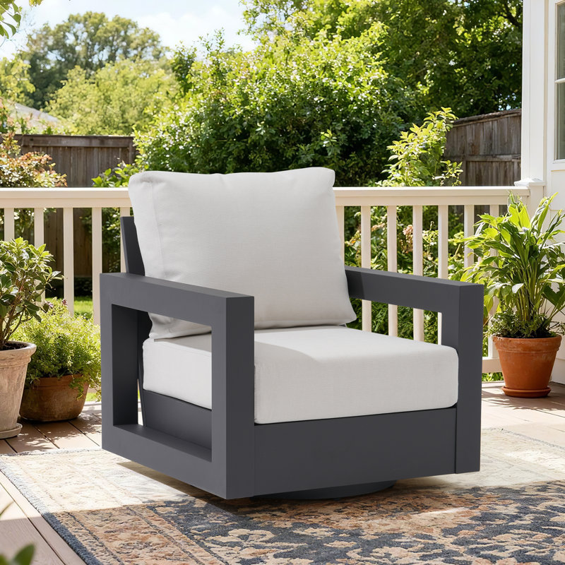 Chaise pivotante d'extérieur en aluminium, Coussin blanc / cadre gris