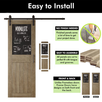 Homacer Classic Gray Double 32in x 84in Top Chalkboard Panel Design Unassembled & Finished Barn Doors with Non-Bypass Installation Hardware Kit, 11.0ft track, interior use only