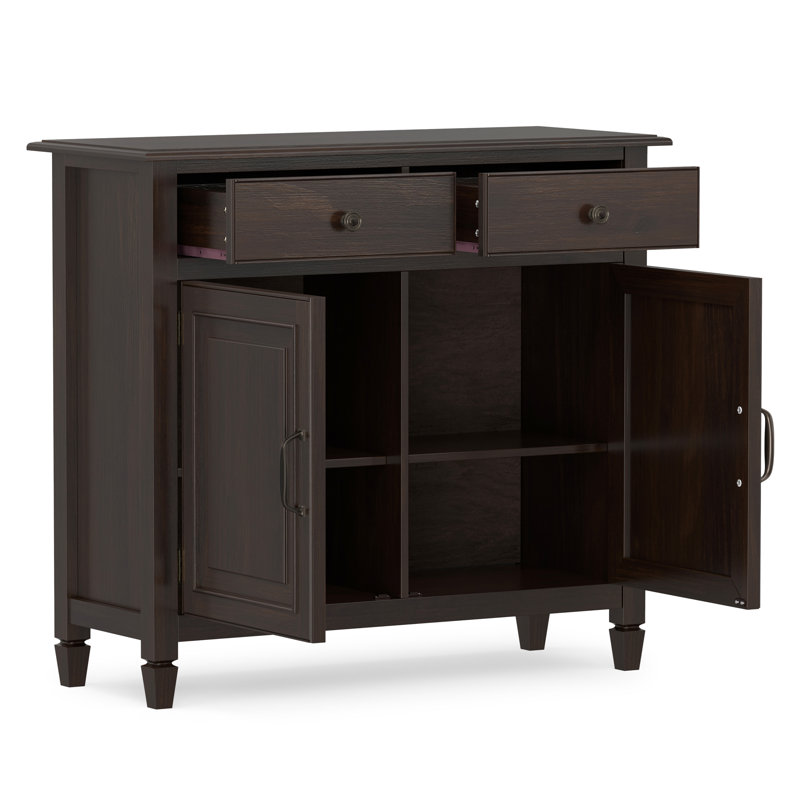 Armoire de rangement en bois massif à 2 tablettes avec 2 tiroirs de rangement Connaught, Châtaignier brun foncé