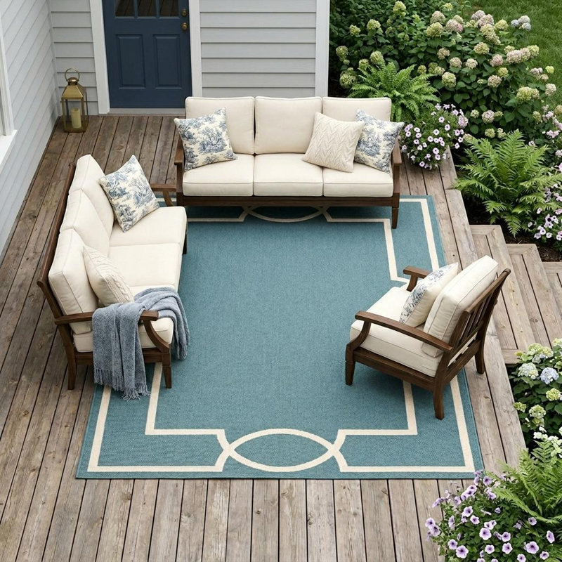 Tapis intérieur et extérieur gris et ivoire 8 pi x 11 pi