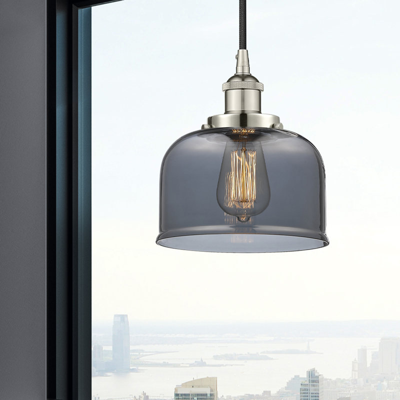 Luminaire suspendu en forme de cloche à 1 lumière Bostonia, gris, H 9,5 po x l 8 po x P 8 po, Nickel poli