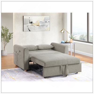 Causeuse convertible en velours côtelé de 55 po de largeur avec ports USB, poches pour magazines et coussins