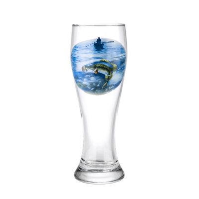 Verres Pilsner Victoria Bella de fabrication européenne. Verre à bière 14 oz (415 ml) pour une meilleure rétention de la tête, des arômes et de la saveur. Pêcheur dans un bateau. Le motif de poisson Bas.