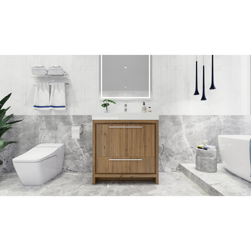 Ensemble de meuble-lavabo simple 36 po Tessa, Chrome, Chêne naturel