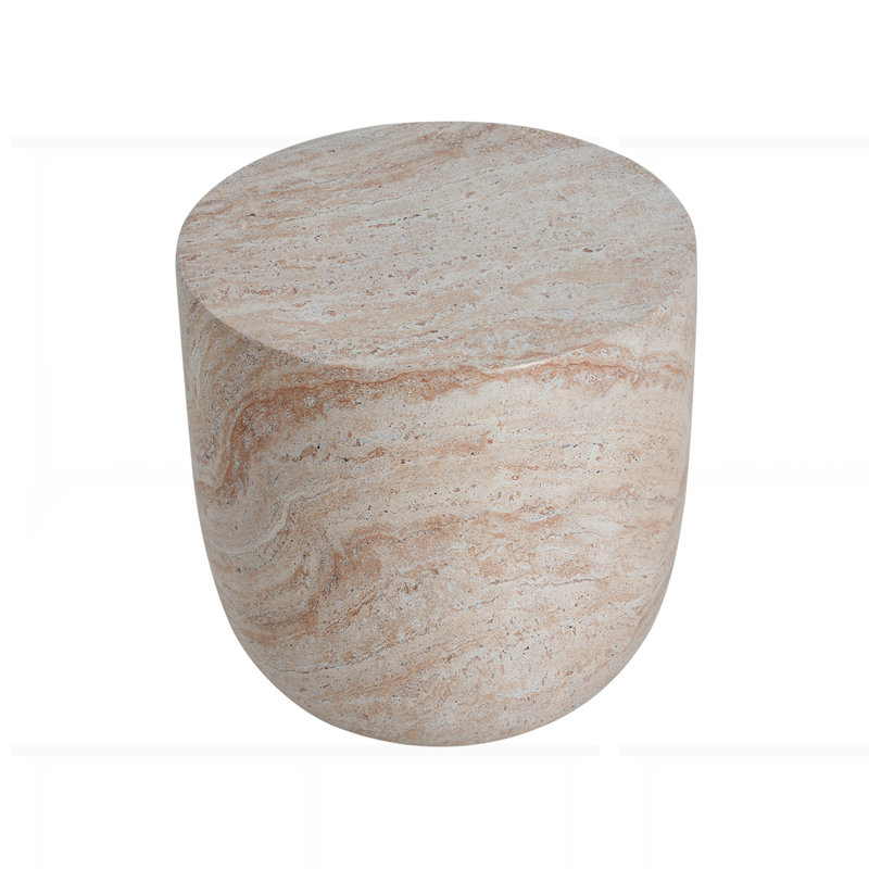 Outdoor/Indoor Lightweight Concrete Side Table with Elegant Travertine Finish, Multi-Functional and Durable Design