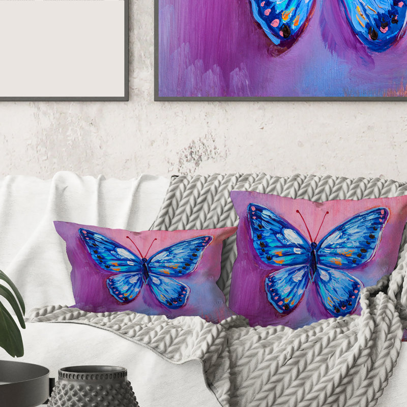 Papillon rétro bleu I - coussin imprimé moderne