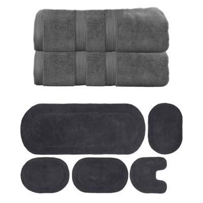 Brunk Collection 100% Soft Cotton 2 Pc Bath Towel Set & 5 Pc Bath Rug Set, (Set of 7)