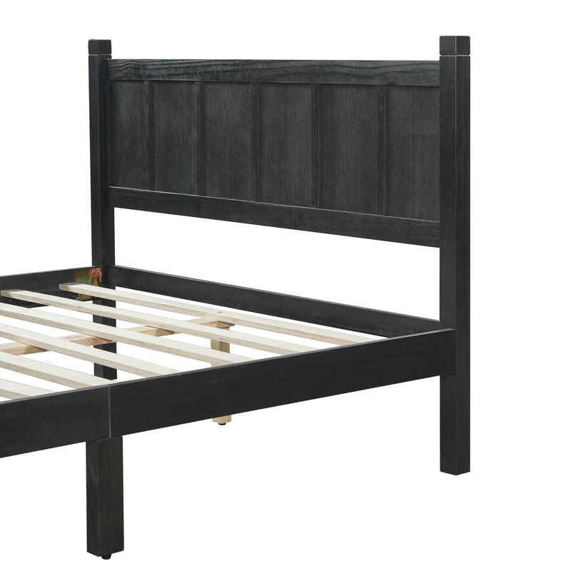 Modern Platform Bed With Headboard, Black, Full