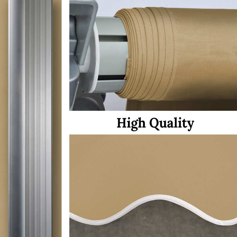 10' x 8' Manual Retractable Home Patio Awning UV Protection Canopy Sunshade, 5.5" H x 118" W x 98" D, Tan