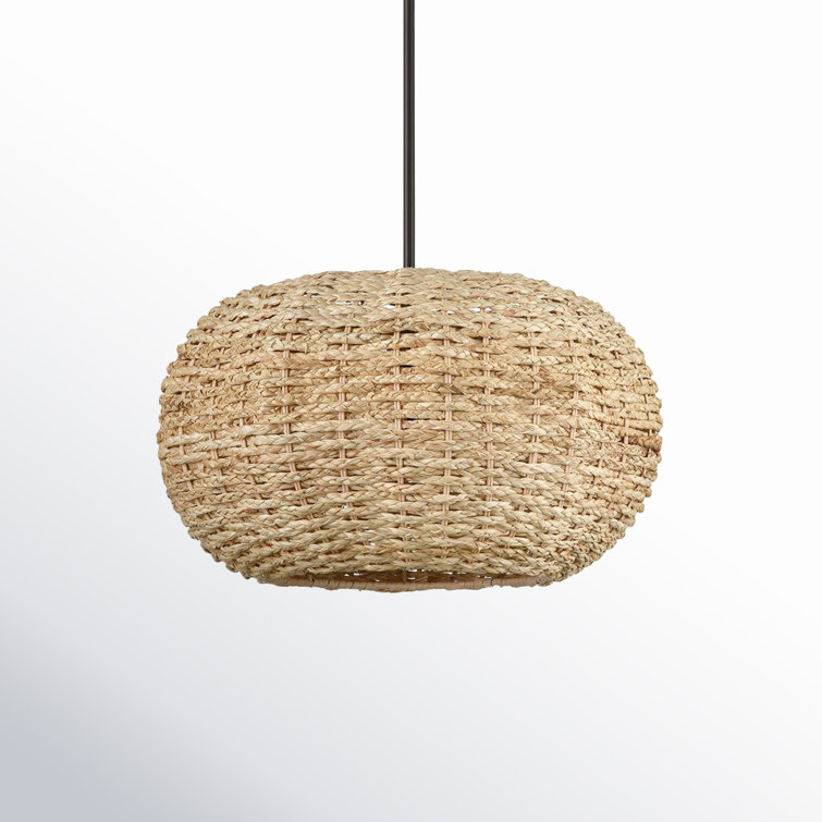 Bayou Breeze Ceslie 1 Light Pendant Light in Oiled Bronze with Natural Rattan Shade