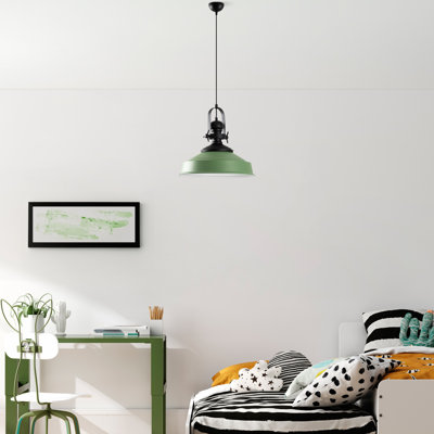 Lustre réglable élégant, corps en métal vert, 16,1 po de diamètre x 15,7 po de hauteur | Hauteur réglable de 17,7 à 51,2 po | Douille E27, 40 W maximum | Parfait pour les salles à manger et les espaces de vie, design élégant et fonctionnel