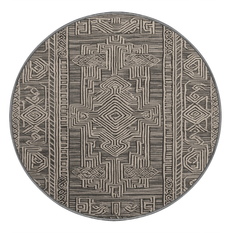 Washable Ancient Symbols Hawaiian Area Rug, Round 4'