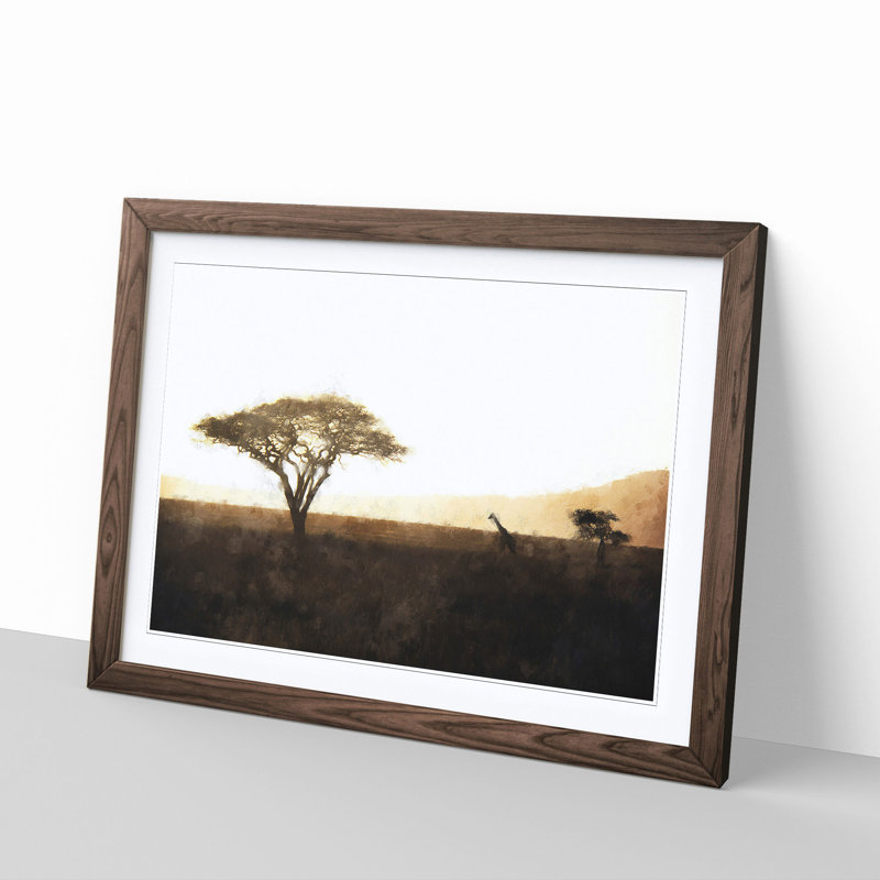 Giraffe in Tanzania - Picture Frame Graphic Art Print, 24cm H x 33cm W x 2cm D, Walnut Framed