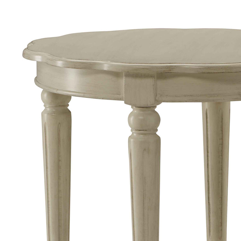 Dakota Traditional 24"Dia Round 1-Shelf End Table with Scalloped Top, Antique White 