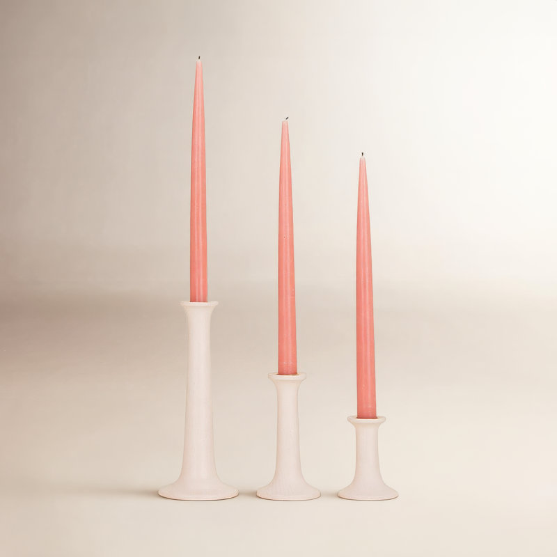 Simple Solid Wood Tabletop Candlestick, Blush, 9" H x 4" W x 4" D