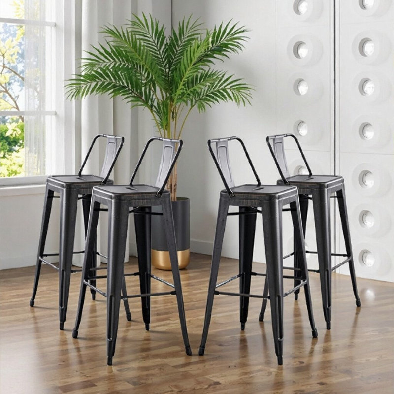 Ensemble de tabourets de bar industriel noir mat sablé - hauteur de siège de 30 po (ensemble de 4)