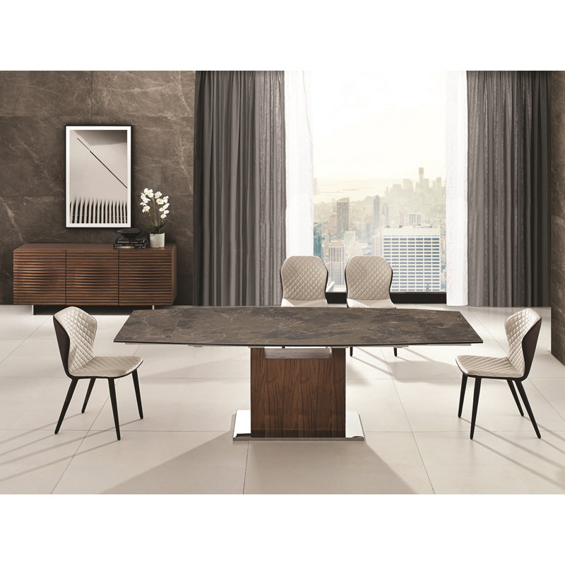 Beige Quilted PU Leather Upholstered Side Chairs with Dark Wood Legs