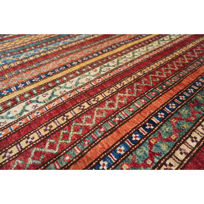 Aryana Wool Striped Area Rug in Red