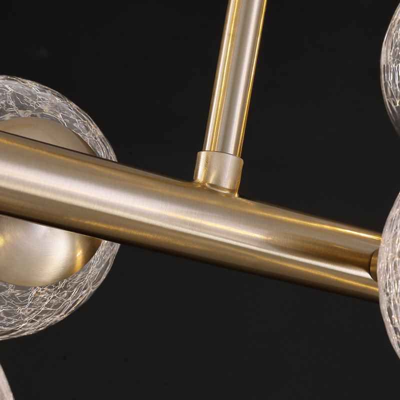 Lustre linéaire moderne en verre bullé à intensité variable 16 lumières Golden Spoutnik