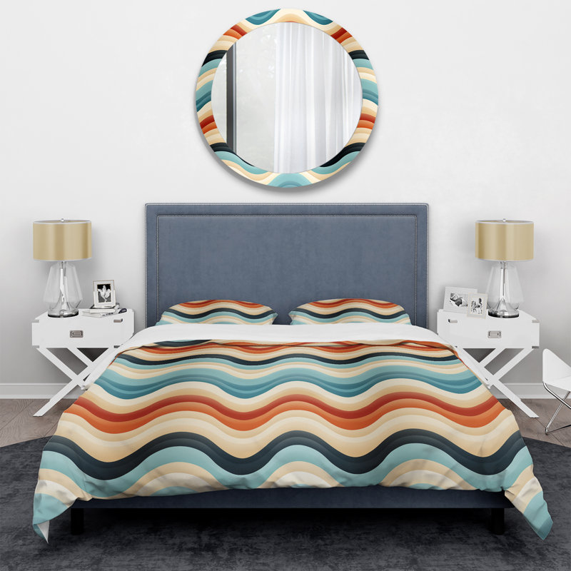 Beige And Blue Coastal Chevron Serenity I - Ensemble de housse de couette à chevrons