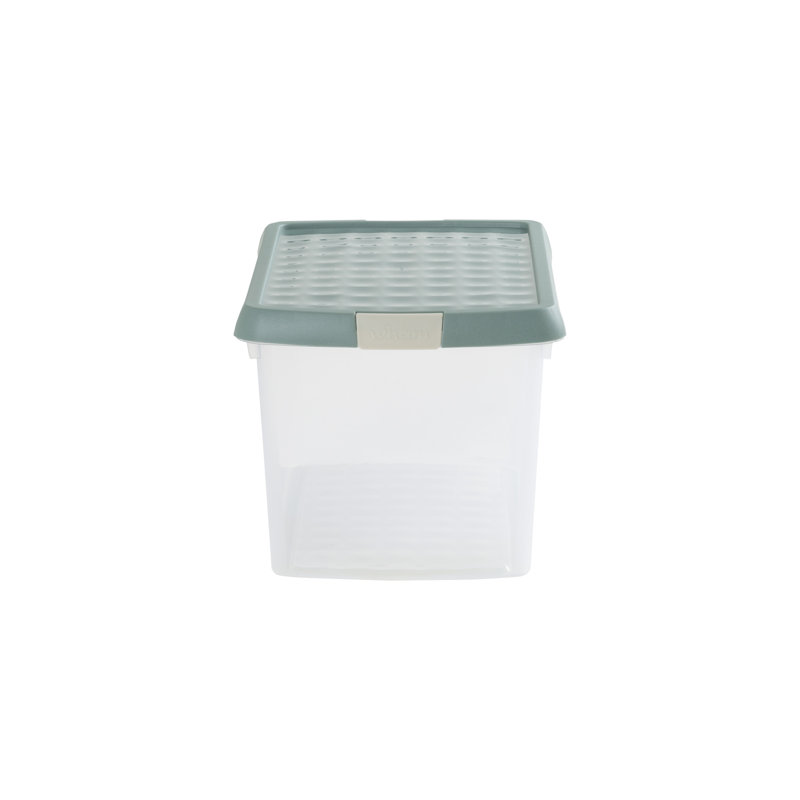 Wham Clip 4x 7L Rectangular Plastic Storage Boxes with Secure Clip Lock Lids. L:39 x W:24 x H:10.5cm Clear/Green Milieu/Stone