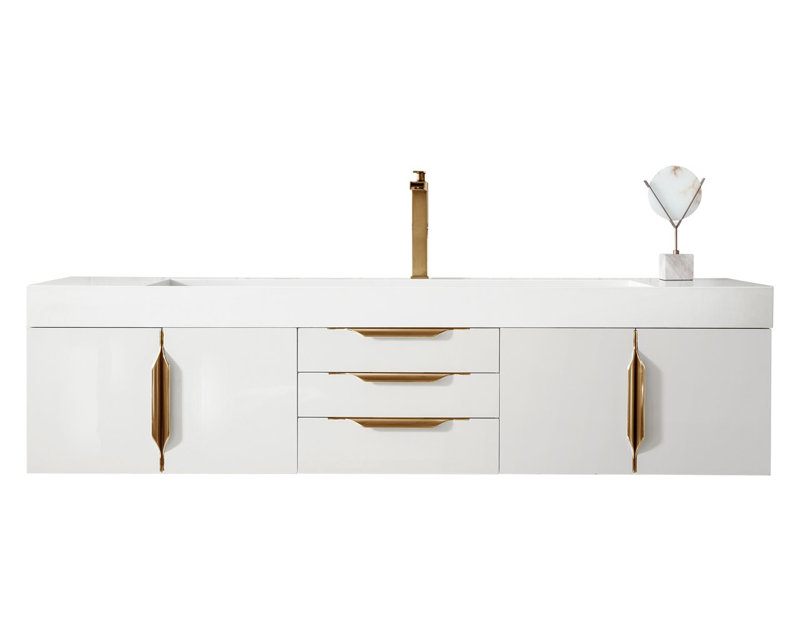 Mercer Island 72'' W Single Vanity, Glossy White, Dusk Gray, Radiant Gold