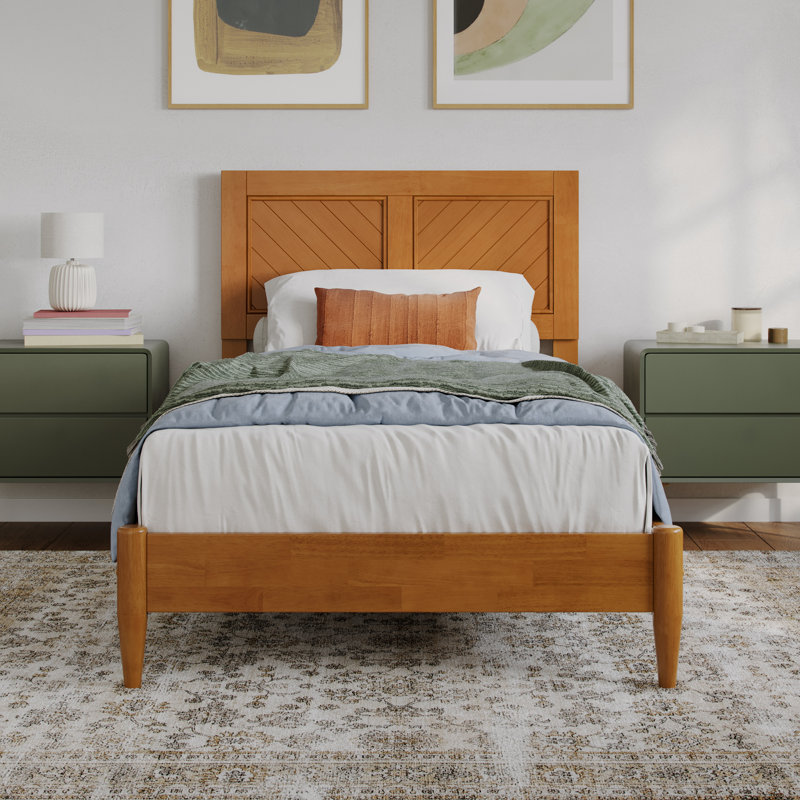 Pascarella Solid Wood Low Profile Platform Bed, Twin XL, Light Toffee