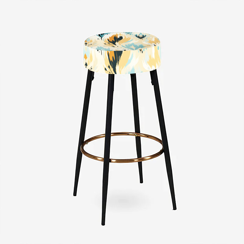 Ensemble de 2 tabourets de bar naturels jaune et bleu Serenity Ikat
