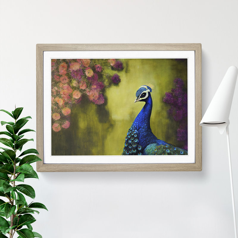 XH1022-6725X Painting Of A Peacock - Single Picture Frame Painting, 46cm H x 64cm W x 2cm D, Oak Framed