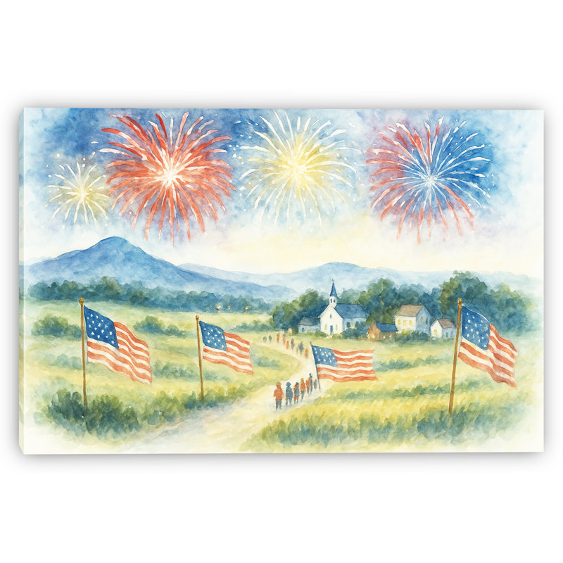 Village célébration - décoration murale paysage de feux d'artifice Americana, H 12 po x l 12 po