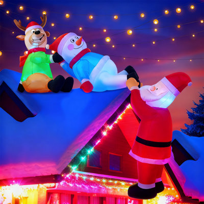 Toit gonflable de Noël de 8 pi avec Père Noël grimpant, renne et bonhomme de neige, décorations d'extérieur à DEL pour bord de toit, décor de fête pour porche