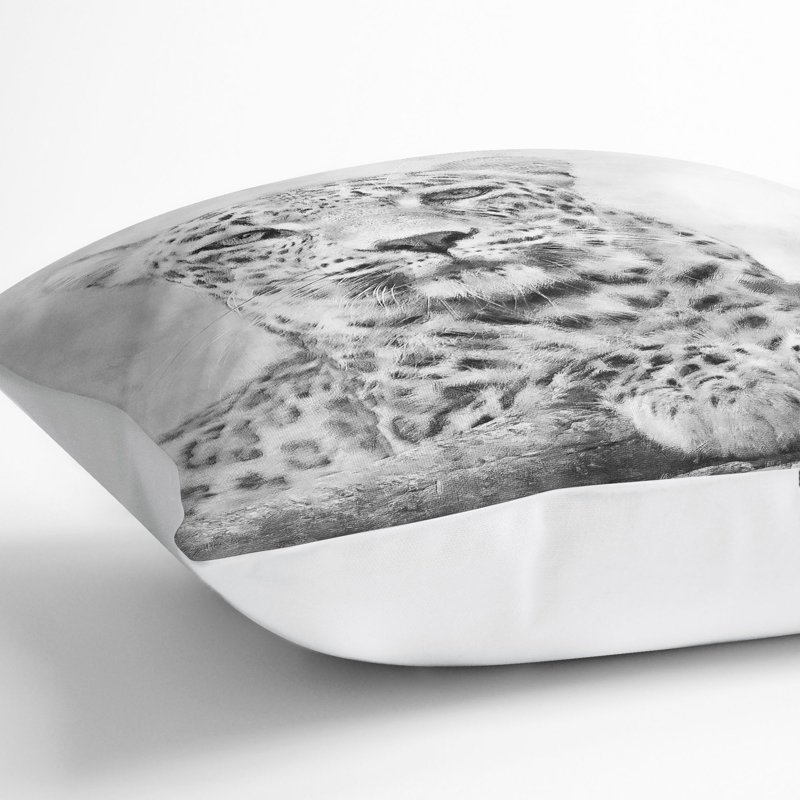 Leopard Resting Painting Cushion with Filling, 40cm H x 40cm W x 15cm D, White