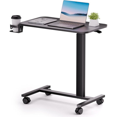 Table de chevet réglable au-dessus du lit avec roues verrouillables, bureau pneumatique portable pour ordinateur portable, petite table portative à roulettes portable pour utilisation à domicile