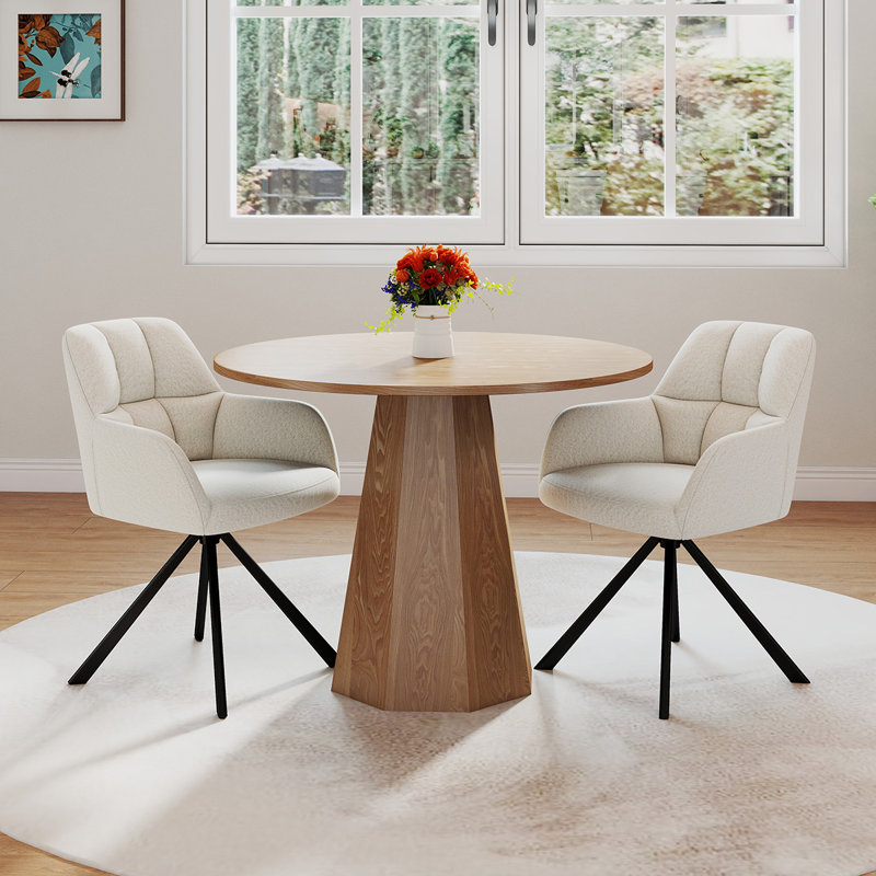 Ensemble de tables de salle à manger rondes de style Mid-Century avec chaises pivotantes, Brun, 3 pièces: table, 2 chaises