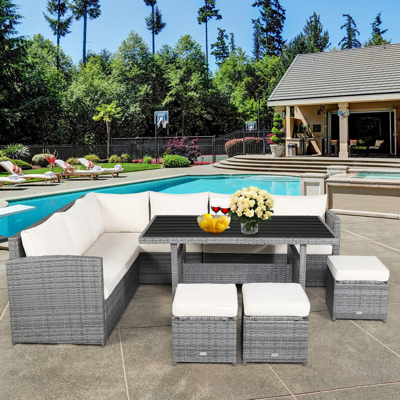 Kaniya Wicker 9 - Person Patio Conversation Set with Cushions, White