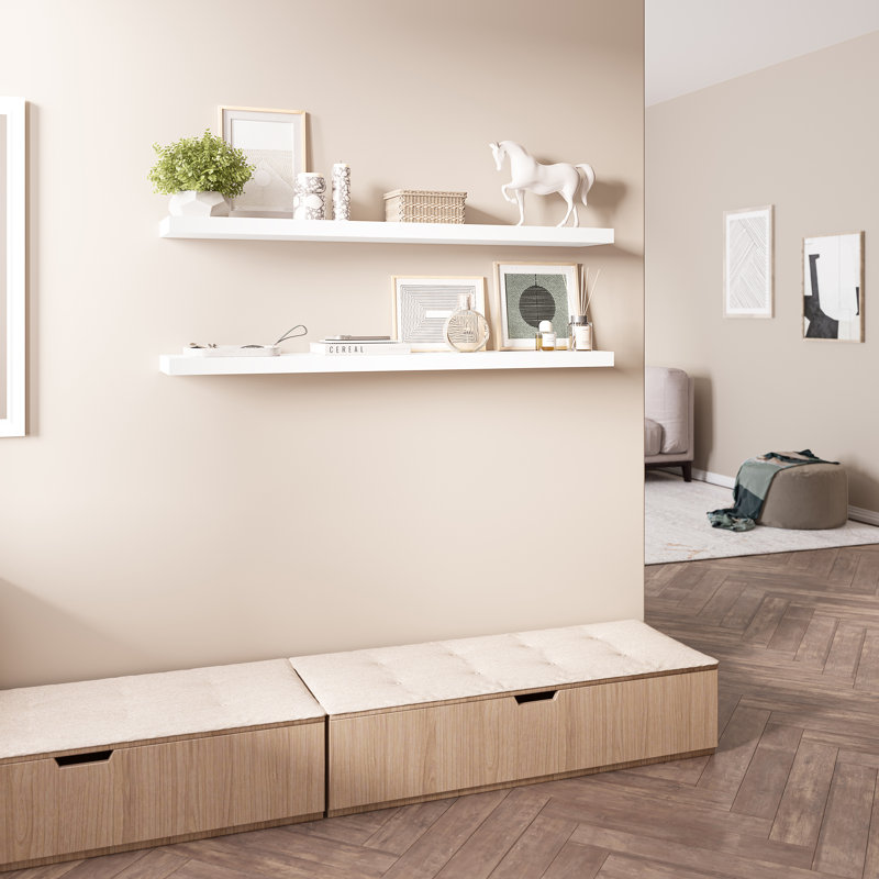 White Wood Floating Wall Shelves Set, 47.25'' Wide