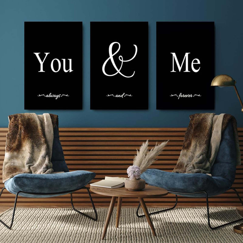 3 Piece Wrapped Canvas Print, Black/White