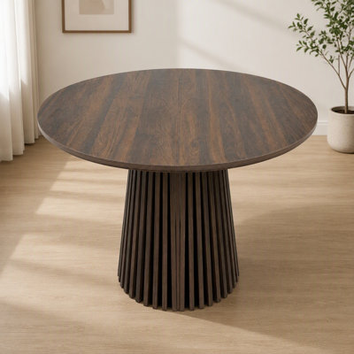 Extendable Oval Dining Table with Slatted Legs, Modern Walnut Wood Finish