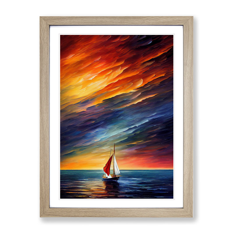 Boat At Sunset No.2 Framed Print, 64cm H x 46cm W x 2cm D, Oak