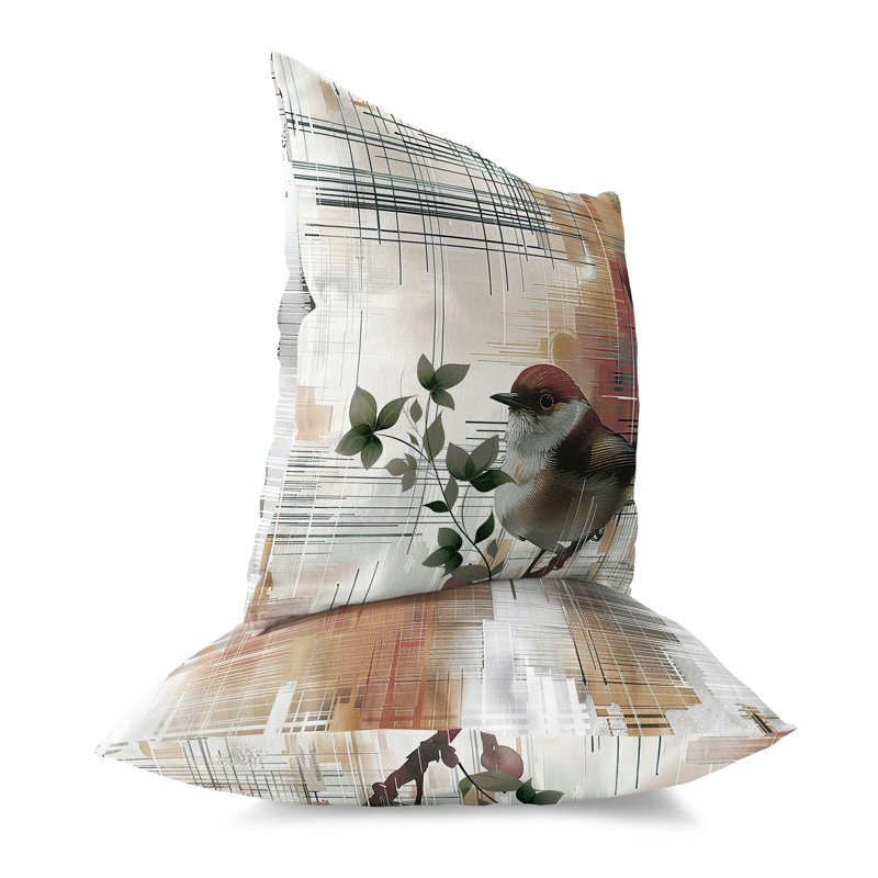 Bird on a Branch  Square Throw Pillow, 20"H x 20"W, Gray/Orange
