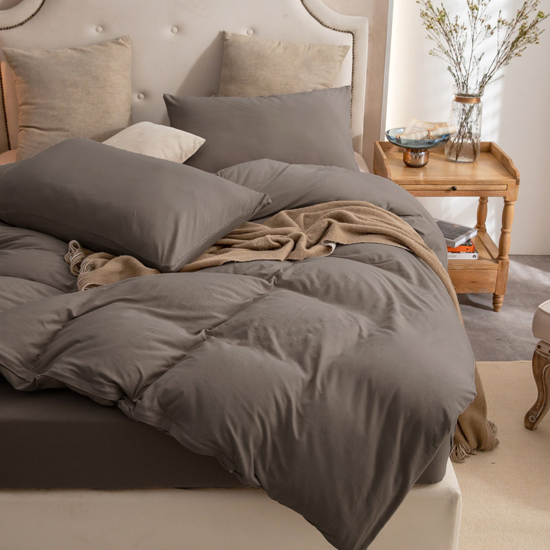 HOME BEDDING Jersey Cotton Duvet Cover Set, Queen Duvet Cover + 2 Standard Shams, Coffee Brown
