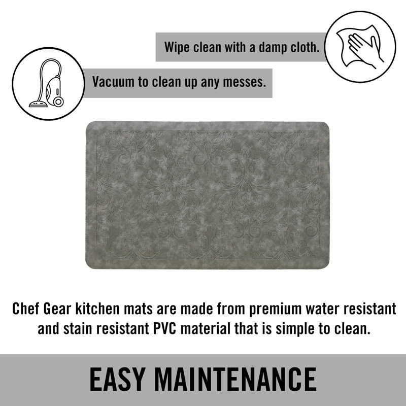 Gray Embossed Faux Leather Anti-Fatigue Kitchen Mat 17.5" x 32"