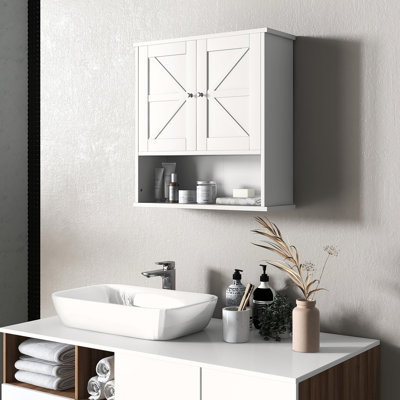 Bathroom Wall Cabinet - Style With Open Shelf And Adjustable Storage Space, White Mounted Cupboard, System