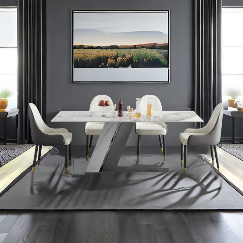 Stone Top Metal Base Dining Table, Black