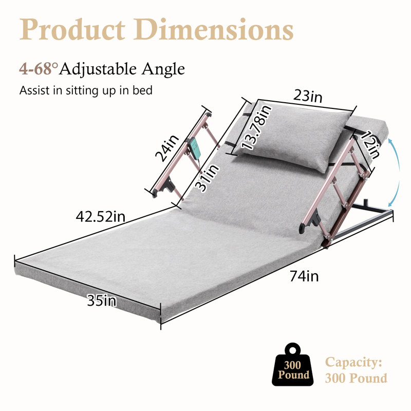 Lit réglable à commande électrique, poids de 300 lb, 4 à 68 de levage, rails, télécommande pour les personnes âgées et les grossesses, lecture confortable au repos, mousse de 2,4 po, support ergonomique, housse respirante, tête