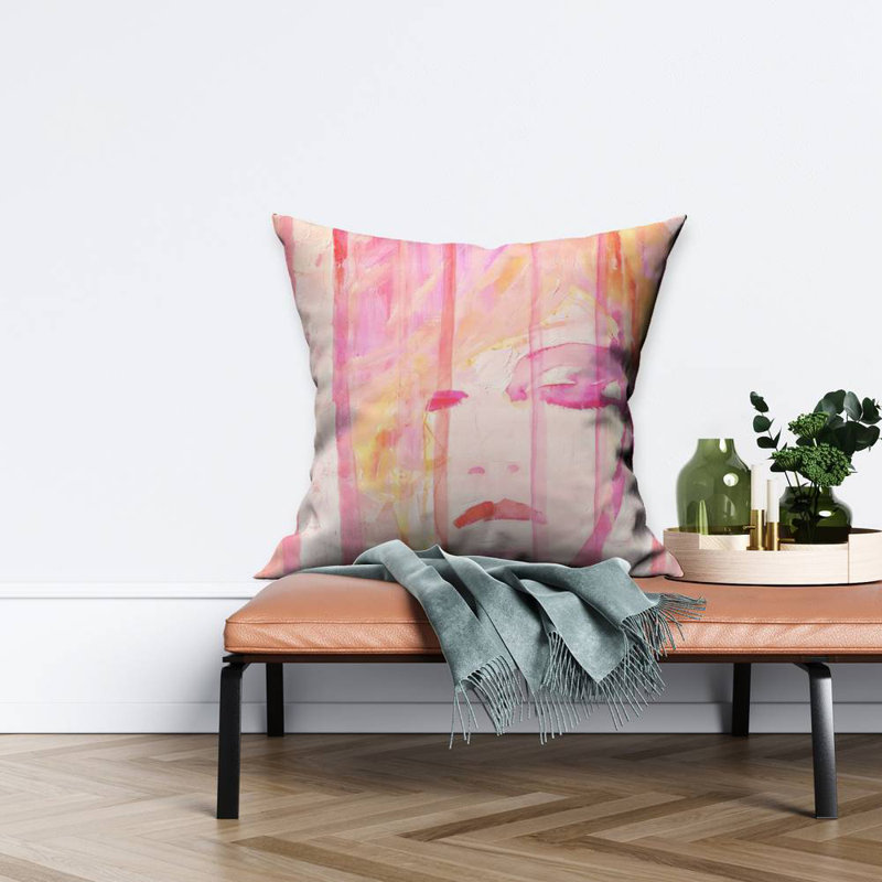 Abstract portrait feminine - 26"x26" Throw pillow - Poly twill - Print on demand, Pink/Orange